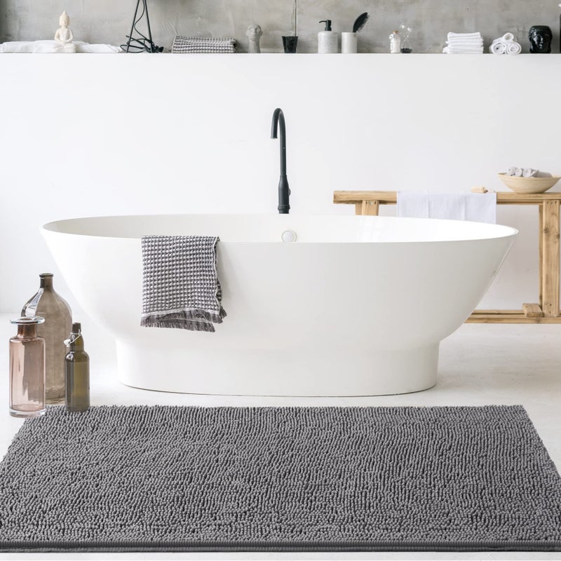 Noahas 24''x 60'' Grey Long Bathroom Rugs Runner,Absorbent Bath Mats for Bathroom Non-Slip with Rubber Backing,Soft Washable Carpet,Plush Chenille Shower Mats Shaggy Durable Bath Rugs - Image 2
